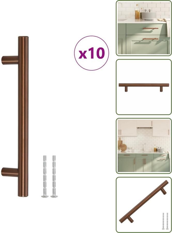 VidaXL Handvatten 10 stuks 128 mm RVS Bronskleurig T-vormige Meubelgrepen voor Kasten en Lades Meubelhandgrepen Keukenhandgrepen Kastdeurknoppen Rvs Handgrepen Brons Handgrepen