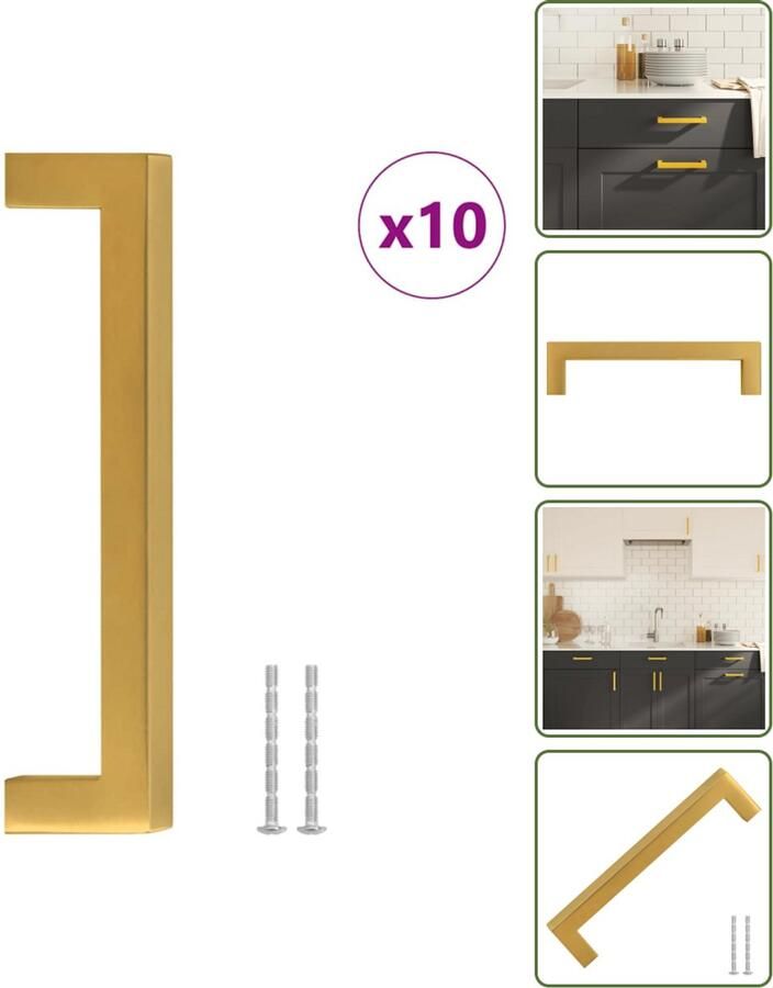VidaXL Handvatten 10 stuks 128 mm RVS Goudkleurig Luxe Meubelgrepen voor Kasten en Lades Meubelhandgrepen Keukenhandgrepen Kastdeurknoppen Gouden Handgrepen Roestvaststalen Handgrepen