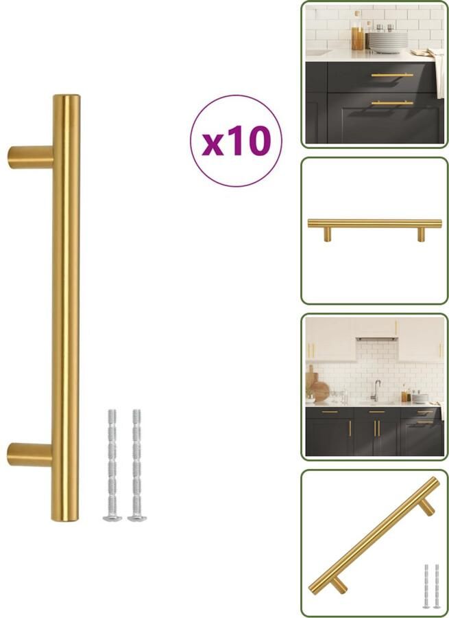 VidaXL Handvatten 10 stuks 128 mm RVS Goudkleurig T-vormige Meubelgrepen voor Kasten en Lades Meubelhandgrepen Gouden Handgrepen Roestvaststalen Handgrepen Keukenhandgrepen Kastdeurknoppen