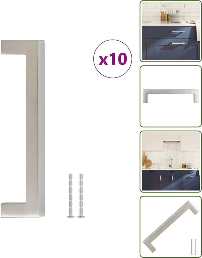 VidaXL Handvatten 10 stuks 128 mm RVS Zilverkleurig Moderne Meubelgrepen voor Kasten en Lades Meubelhandgrepen Keukenhandgrepen Kastdeurknoppen Ladegrepen Roestvaststaal Handgrepen
