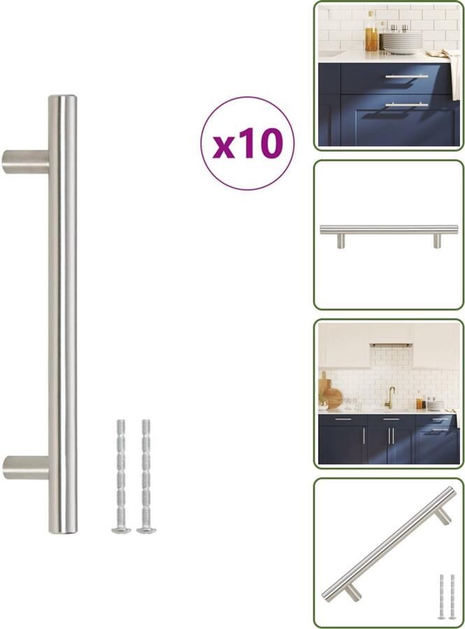 VidaXL Handvatten 10 stuks 128 mm RVS Zilverkleurig T-vormige Meubelgrepen voor Kasten en Lades Handgrepen Keuken Meubelgrepen Grepen Kast Rvs Handgrepen Zilveren Handgrepen