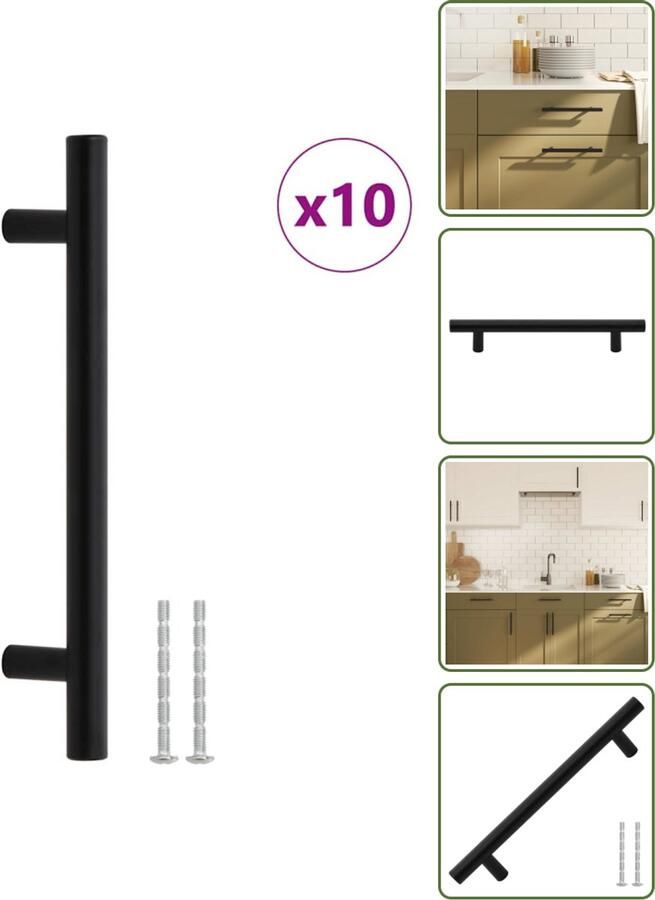 VidaXL Handvatten 10 stuks 128 mm RVS Zwart T-vormige Meubelgrepen voor Kasten en Lades Meubelgrepen Keukenhandgrepen Kastdeurknoppen Zwarte Handgrepen Roestvaststaal Handgrepen