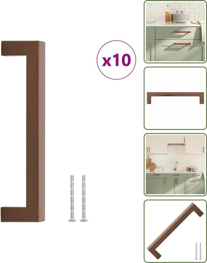 VidaXL Handvatten 10 stuks 160 mm RVS Bronskleurig Vierkante Meubelgrepen voor Kasten en Lades Meubelhandvatten Keukenhandgrepen Kastdeurknoppen Rvs Handgrepen Brons Handgrepen