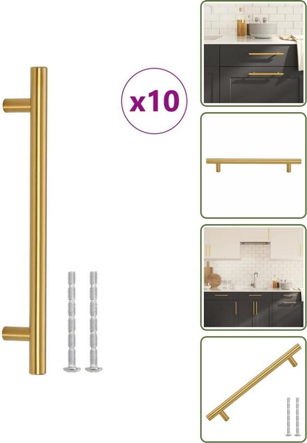 VidaXL Handvatten 10 stuks 160 mm RVS Goudkleurig T-vormige Meubelgrepen voor Kasten en Lades Meubelhandgrepen Gouden Handgrepen Roestvaststalen Handgrepen Keukenhandgrepen Kastdeurknoppen