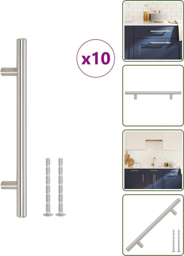 VidaXL Handvatten 10 stuks 160 mm RVS Zilverkleurig T-vormige Meubelgrepen voor Kasten en Lades Meubelhandgrepen Keukenhandgrepen Kastdeurknoppen Rvs Handgrepen Zilverkleurige Handgrepen
