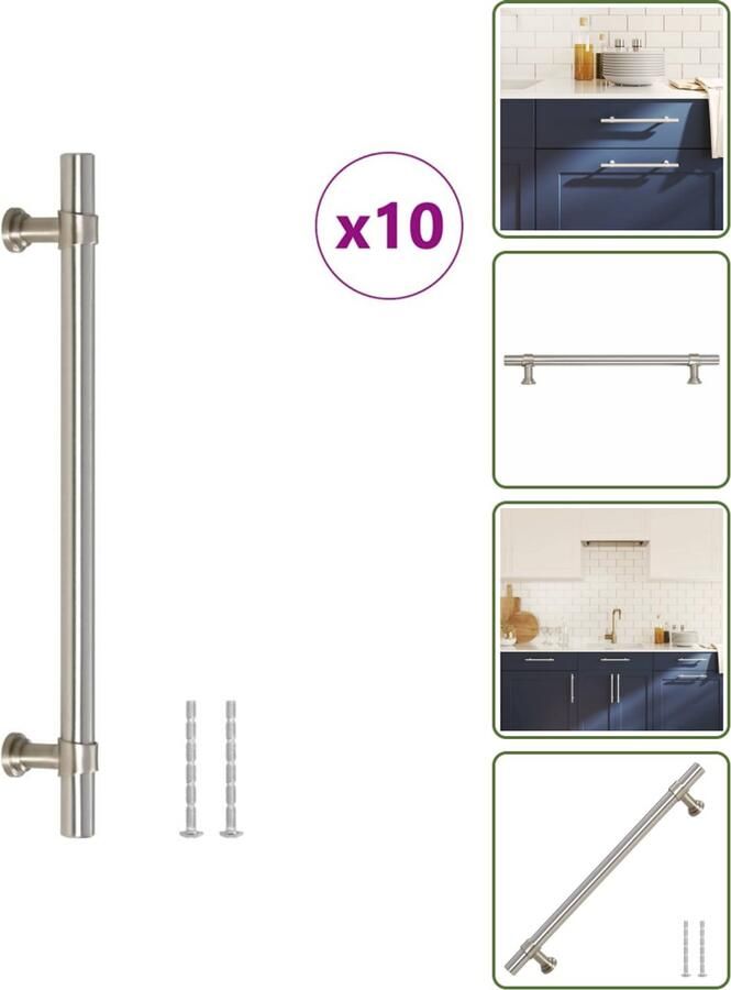 VidaXL Handvatten 10 stuks 160 mm RVS Zilverkleurig Vintage Meubelgrepen voor Kasten en Lades Meubelhandgrepen Vintage Handgrepen Roestvaststalen Handgrepen Zilverkleurige Handgrepen Keukenhandgrepen