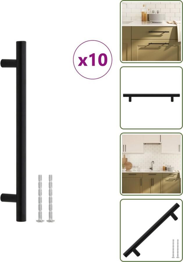 VidaXL Handvatten 10 stuks 160 mm RVS Zwart T-vormige Meubelgrepen voor Kasten en Lades Meubelhandgrepen Keukenhandgrepen Kastdeurknoppen Zwarte Handgrepen Roestvaststalen Handgrepen