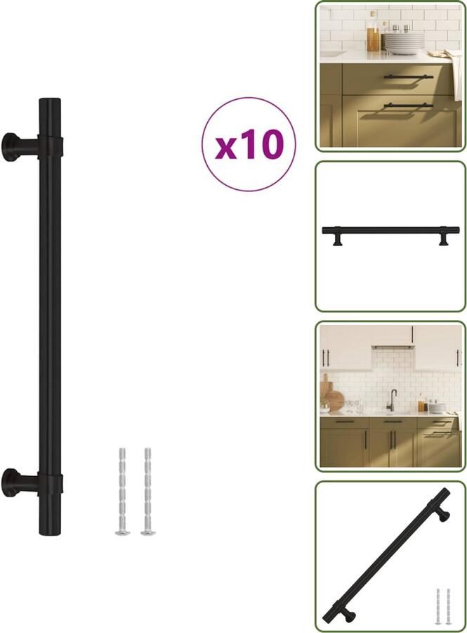 VidaXL Handvatten 10 stuks 160 mm RVS Zwart Vintage Meubelgrepen voor Kasten en Lades Meubelhandgrepen Vintage Handgrepen Zwarte Handgrepen Roestvaststaal Handgrepen Keukenhandgrepen