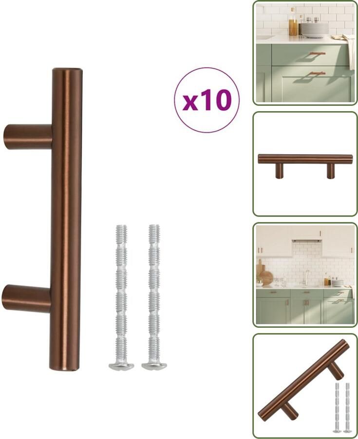 VidaXL Handvatten 10 stuks 64 mm RVS Bronskleurig T-vormige Meubelgrepen voor Kasten en Lades Meubelhandgrepen Keukenhandgrepen Kastgrepen Rvs Handgrepen Brons Handgrepen