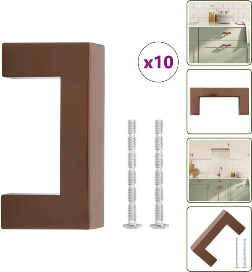 VidaXL Handvatten 10 stuks 64 mm RVS Bronskleurig Vierkante Meubelgrepen voor Kasten en Lades Meubelhandgrepen Keukenhandgrepen Kastdeurknoppen Rvs Handgrepen Brons Handgrepen