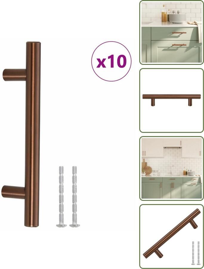 VidaXL Handvatten 10 stuks 96 mm RVS Bronskleurig T-vormige Meubelgrepen voor Kasten en Lades Meubelhandgrepen Keukenhandgrepen Kastdeurknoppen Rvs Handgrepen Brons Handgrepen