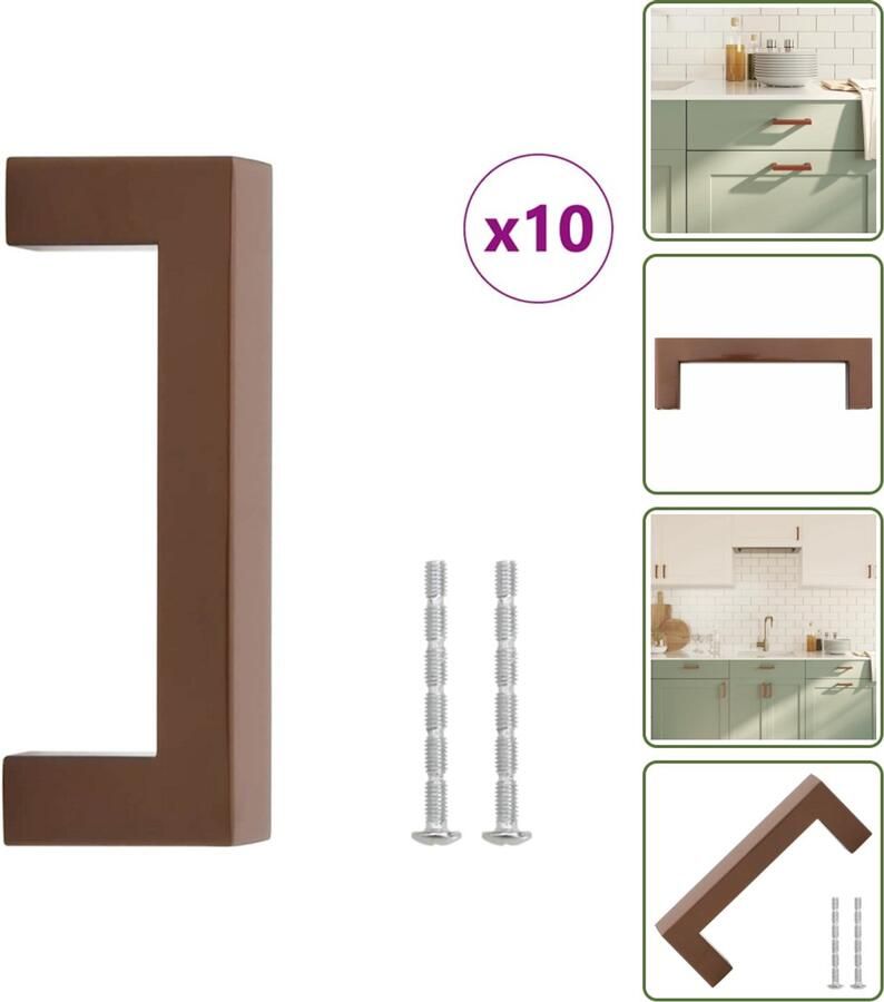 VidaXL Handvatten 10 stuks 96 mm RVS Bronskleurig Vierkante Meubelgrepen voor Kasten en Lades Meubelhandgrepen Kastdeurknoppen Keukenhandgrepen Rvs Handgrepen Brons Handgrepen
