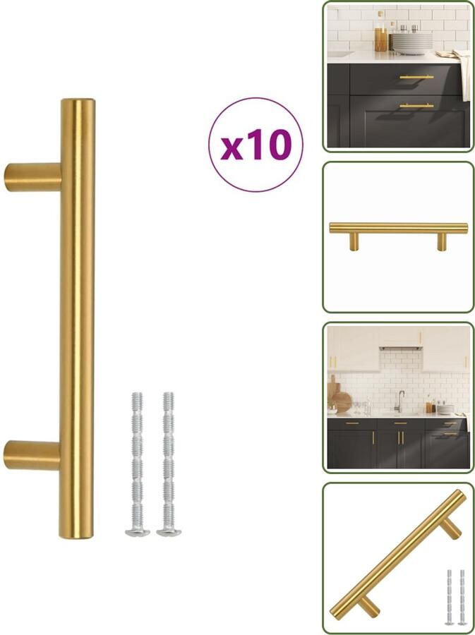 VidaXL Handvatten 10 stuks 96 mm RVS Goudkleurig T-vormige Meubelgrepen voor Kasten en Lades Meubelhandgrepen Gouden Handgrepen Roestvaststalen Handgrepen Keukenhandgrepen Kastdeurknoppen
