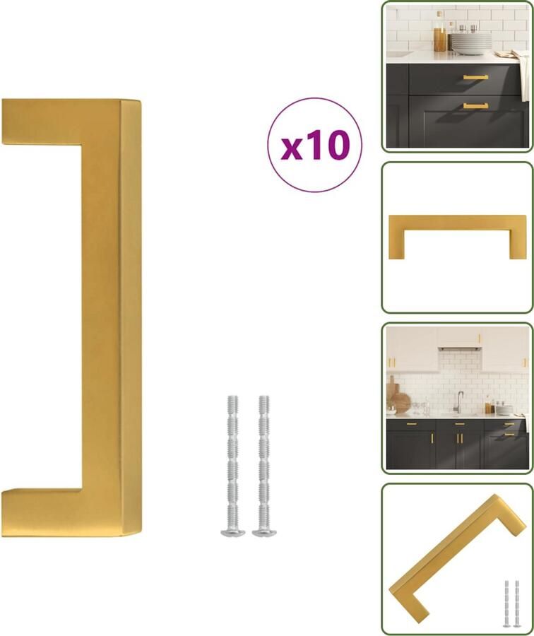 VidaXL Handvatten 10 stuks 96 mm RVS Goudkleurig Vierkante Meubelgrepen voor Kasten en Lades Meubelhandgrepen Gouden Handgrepen Roestvaststaal Handgrepen Keukenhandgrepen Kastdeurknoppen