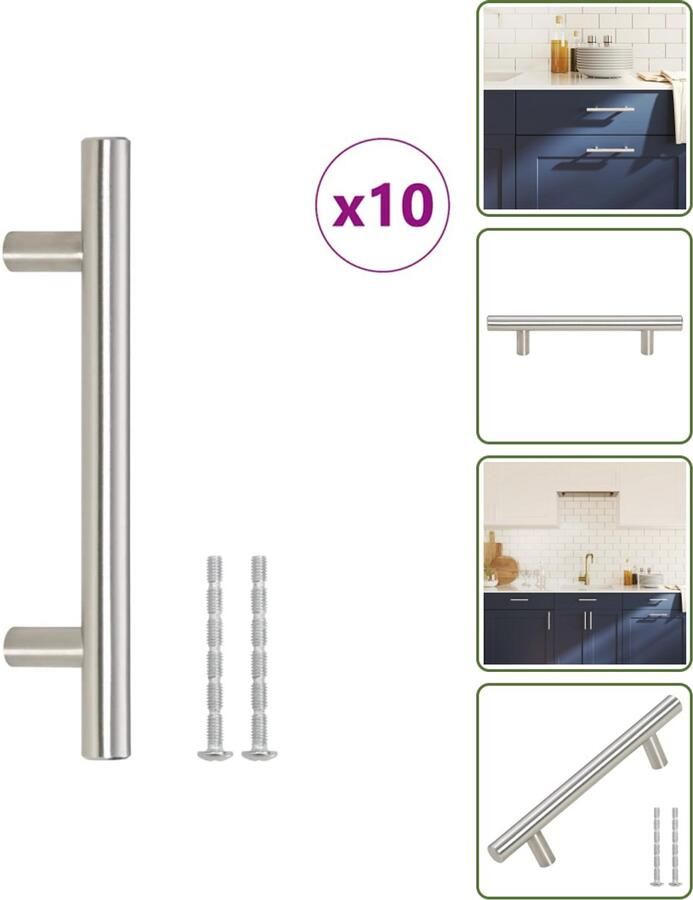 VidaXL Handvatten 10 stuks 96 mm RVS Zilverkleurig T-vormige Meubelgrepen voor Kasten en Lades Meubelgrepen Keukenhandgrepen Kastdeurknoppen Ladegrepen Roestvaststaal Handgrepen
