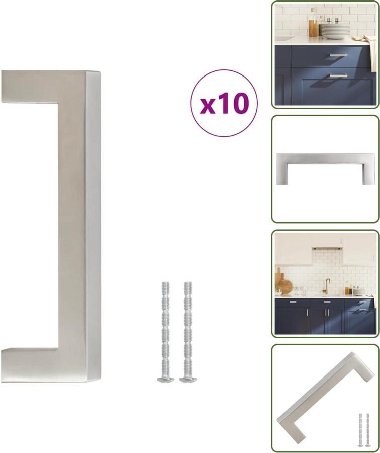 VidaXL Handvatten 10 stuks 96 mm RVS Zilverkleurig Vierkante Meubelgrepen voor Kasten en Lades Meubelhandgrepen Keukenhandgrepen Kastdeurknoppen Ladegrepen Roestvaststaal Handgrepen