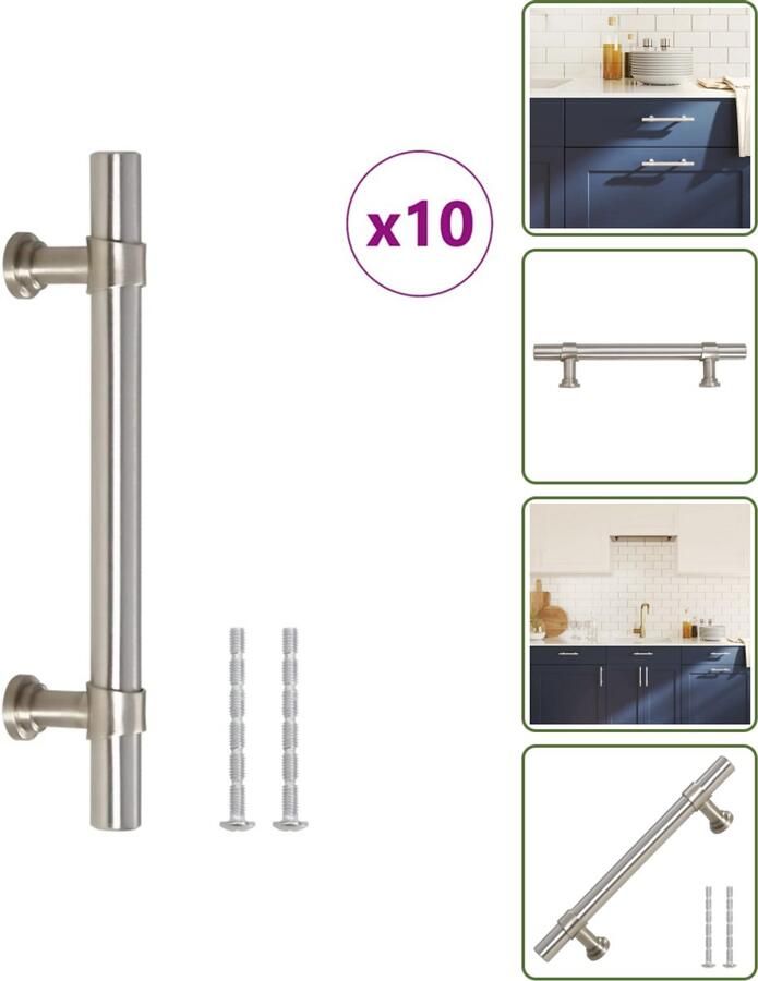 VidaXL Handvatten 10 stuks 96 mm RVS Zilverkleurig Vintage Meubelgrepen voor Kasten en Lades Meubelhandgrepen Vintage Handgrepen Rvs Handgrepen Zilverkleurige Handgrepen Keukenhandgrepen