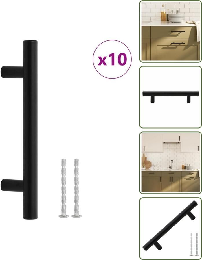 VidaXL Handvatten 10 stuks 96 mm RVS Zwart T-vormige Meubelgrepen voor Kasten en Lades Meubelhandgrepen Keukenhandgrepen Kastdeurknoppen Zwarte Handgrepen Roestvaststaal Handgrepen