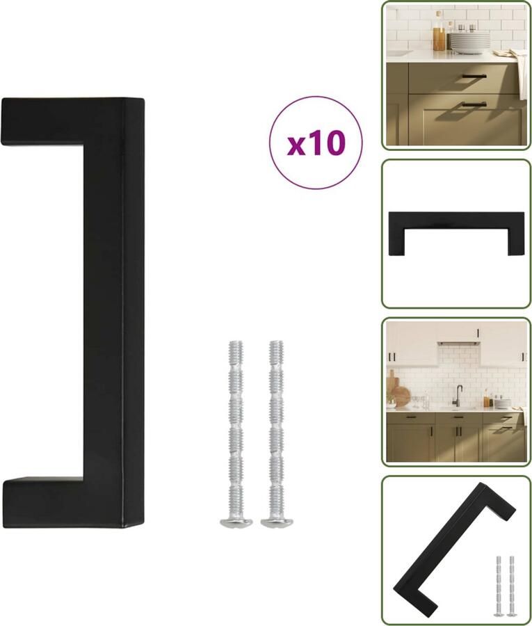 VidaXL Handvatten 10 stuks 96 mm RVS Zwart Vierkante Meubelgrepen voor Kasten en Lades Meubelhandgrepen Zwarte Handgrepen Roestvaststalen Handgrepen Keukenhandgrepen Kastdeurknoppen