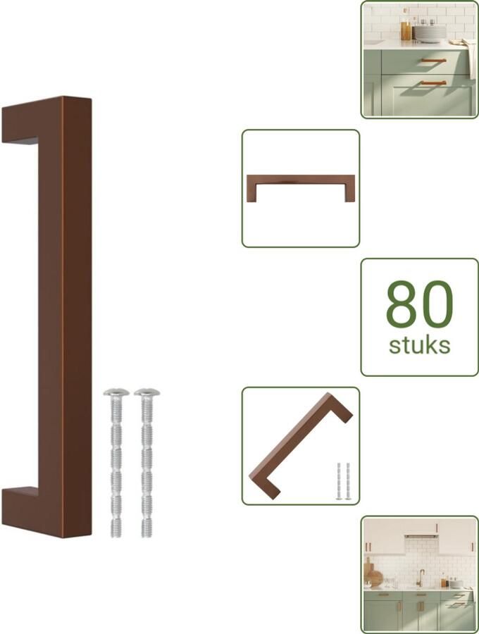 VidaXL Handvatten 128 mm RVS Bronskleurig Meubelgrepen voor Kasten en Lades Voordeelverpakking 80 stuks