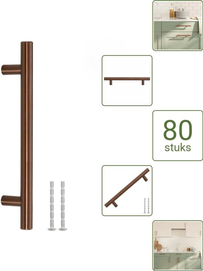 VidaXL Handvatten 128 mm RVS Bronskleurig T-vormige Meubelgrepen voor Kasten en Lades Voordeelverpakking 80 stuks