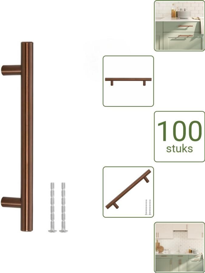 VidaXL Handvatten 128 mm RVS Bronskleurig T-vormige Meubelgrepen voor Kasten en Lades Voordeelverpakking 100 stuks