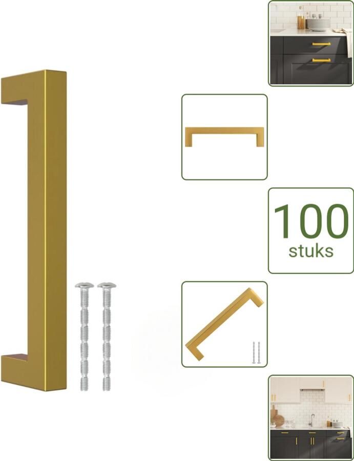 VidaXL Handvatten 128 mm RVS Goudkleurig Luxe Meubelgrepen voor Kasten en Lades Voordeelverpakking 100 stuks