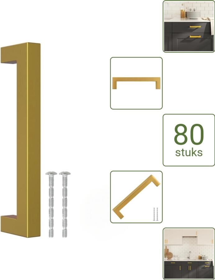 VidaXL Handvatten 128 mm RVS Goudkleurig Luxe Meubelgrepen voor Kasten en Lades Voordeelverpakking 80 stuks