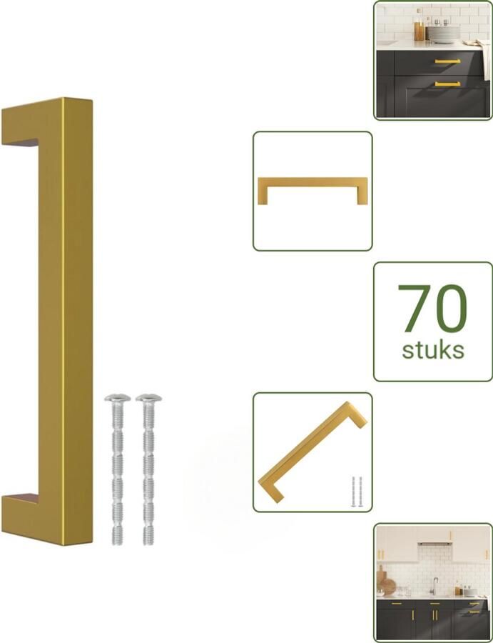 VidaXL Handvatten 128 mm RVS Goudkleurig Luxe Meubelgrepen voor Kasten en Lades Voordeelverpakking 70 stuks