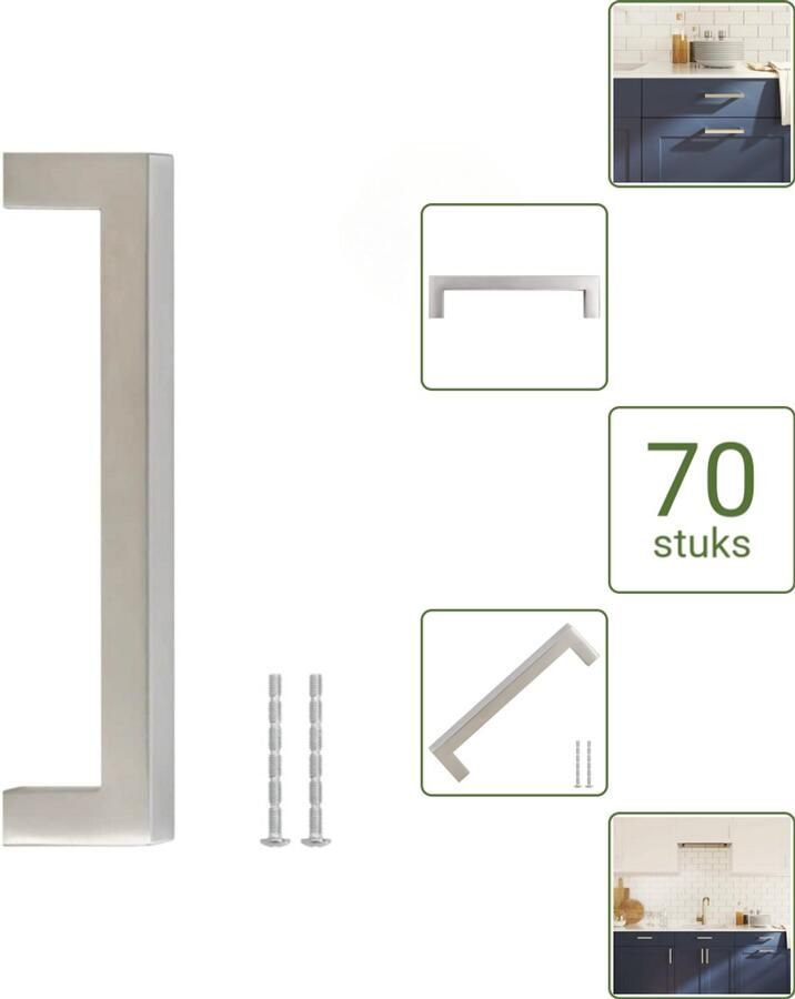 VidaXL Handvatten 128 mm RVS Zilverkleurig Moderne Meubelgrepen voor Kasten en Lades Voordeelverpakking 70 stuks