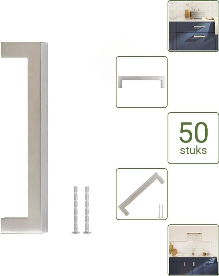 VidaXL Handvatten 128 mm RVS Zilverkleurig Moderne Meubelgrepen voor Kasten en Lades Voordeelverpakking 50 stuks