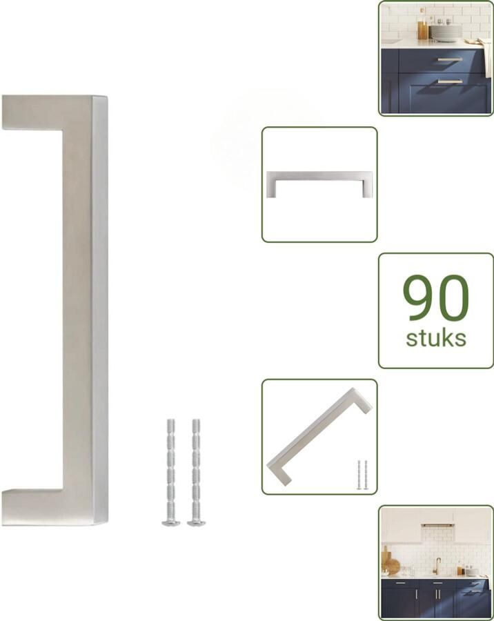 VidaXL Handvatten 128 mm RVS Zilverkleurig Moderne Meubelgrepen voor Kasten en Lades Voordeelverpakking 90 stuks