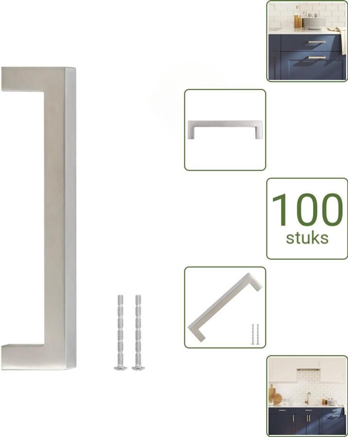 VidaXL Handvatten 128 mm RVS Zilverkleurig Moderne Meubelgrepen voor Kasten en Lades Voordeelverpakking 100 stuks