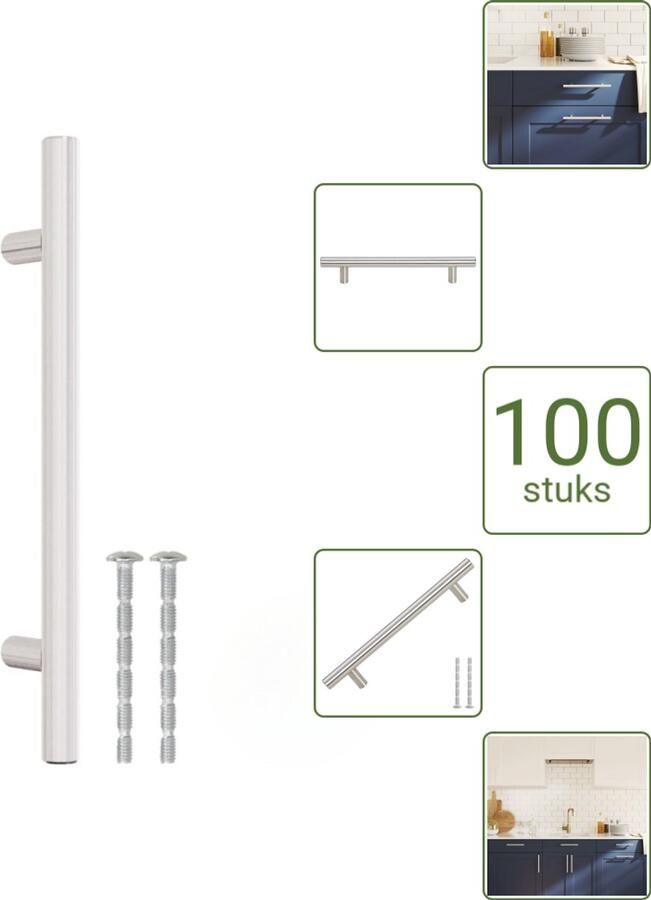 VidaXL Handvatten 128 mm RVS Zilverkleurig T-vormige Meubelgrepen voor Kasten en Lades Voordeelverpakking 100 stuks