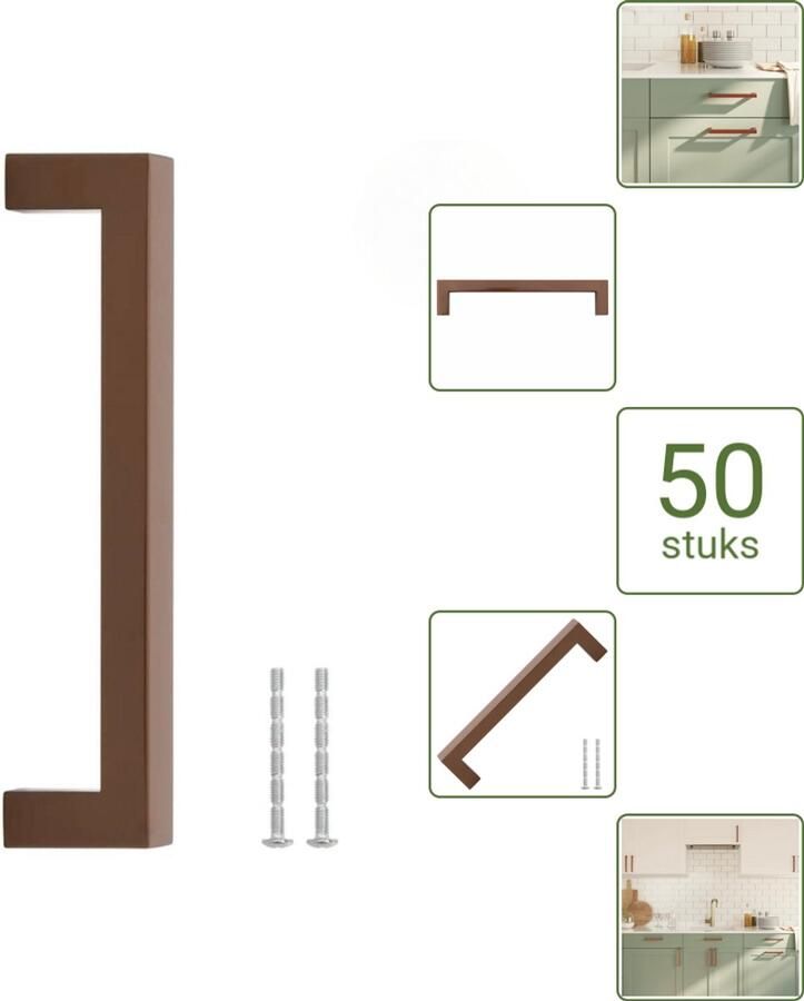 VidaXL Handvatten 160 mm RVS Bronskleurig Vierkante Meubelgrepen voor Kasten en Lades Voordeelverpakking 50 stuks