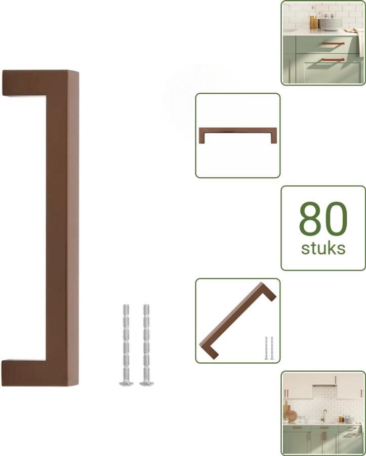 VidaXL Handvatten 160 mm RVS Bronskleurig Vierkante Meubelgrepen voor Kasten en Lades Voordeelverpakking 80 stuks