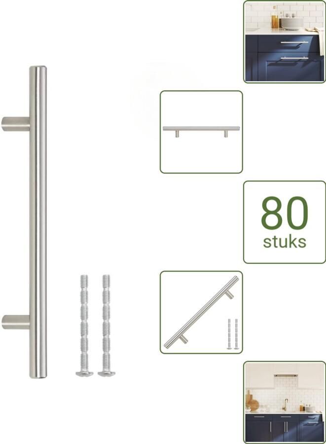 VidaXL Handvatten 160 mm RVS Zilverkleurig T-vormige Meubelgrepen voor Kasten en Lades Voordeelverpakking 80 stuks