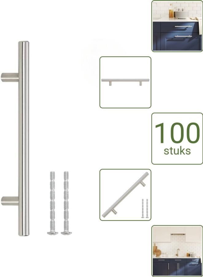 VidaXL Handvatten 160 mm RVS Zilverkleurig T-vormige Meubelgrepen voor Kasten en Lades Voordeelverpakking 100 stuks