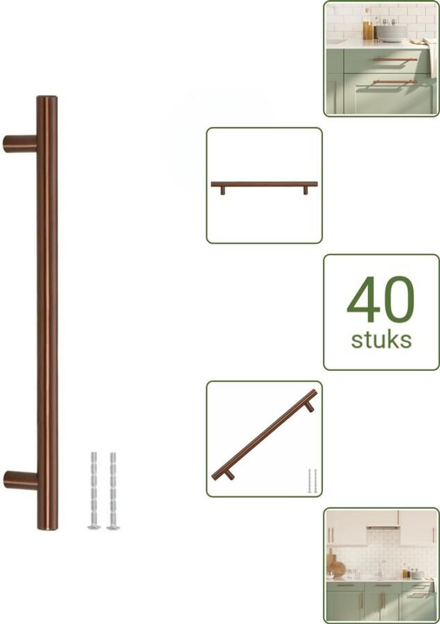 VidaXL Handvatten 192 mm RVS Bronskleurig T-vormige Meubelgrepen voor Kasten en Lades Voordeelverpakking 40 stuks