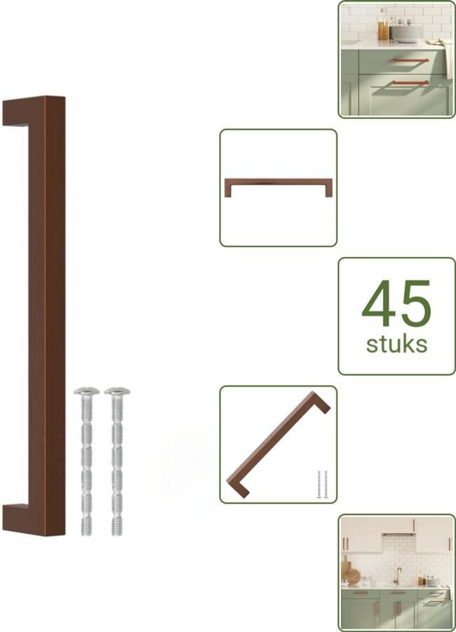 VidaXL Handvatten 192 mm RVS Bronskleurig Vierkante Meubelgrepen voor Kasten en Lades Voordeelverpakking 45 stuks