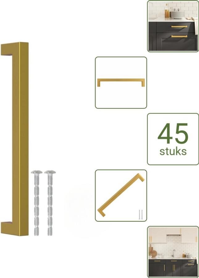 VidaXL Handvatten 192 mm RVS Goudkleurig Vierkante Meubelgrepen voor Kasten en Lades Voordeelverpakking 45 stuks