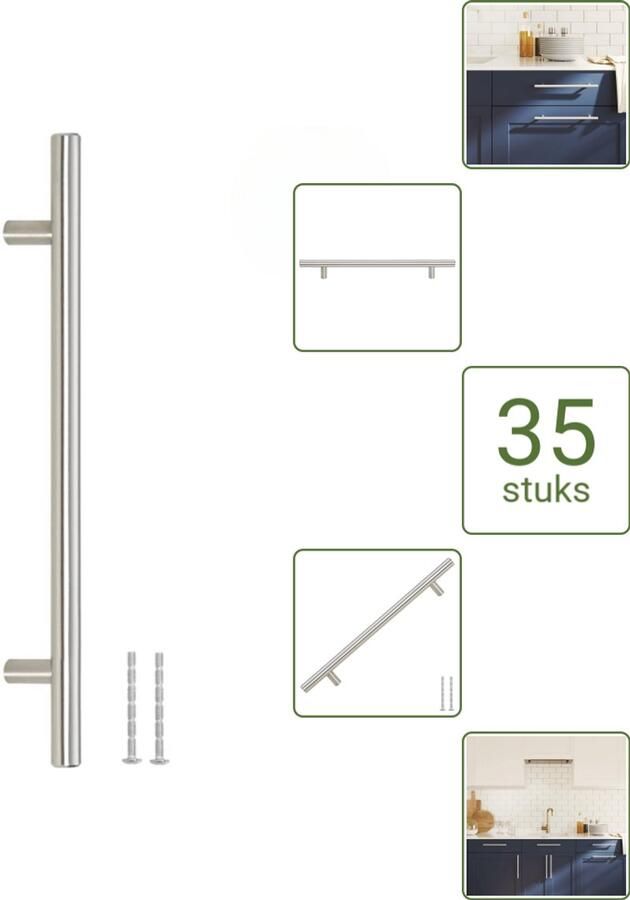 VidaXL Handvatten 192 mm RVS Zilverkleurig T-vormige Meubelgrepen voor Kasten en Lades Voordeelverpakking 35 stuks