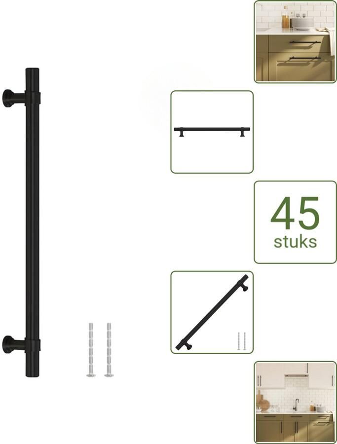 VidaXL Handvatten 192 mm RVS Zwart Vintage Meubelgrepen voor Kasten en Lades Voordeelverpakking 45 stuks
