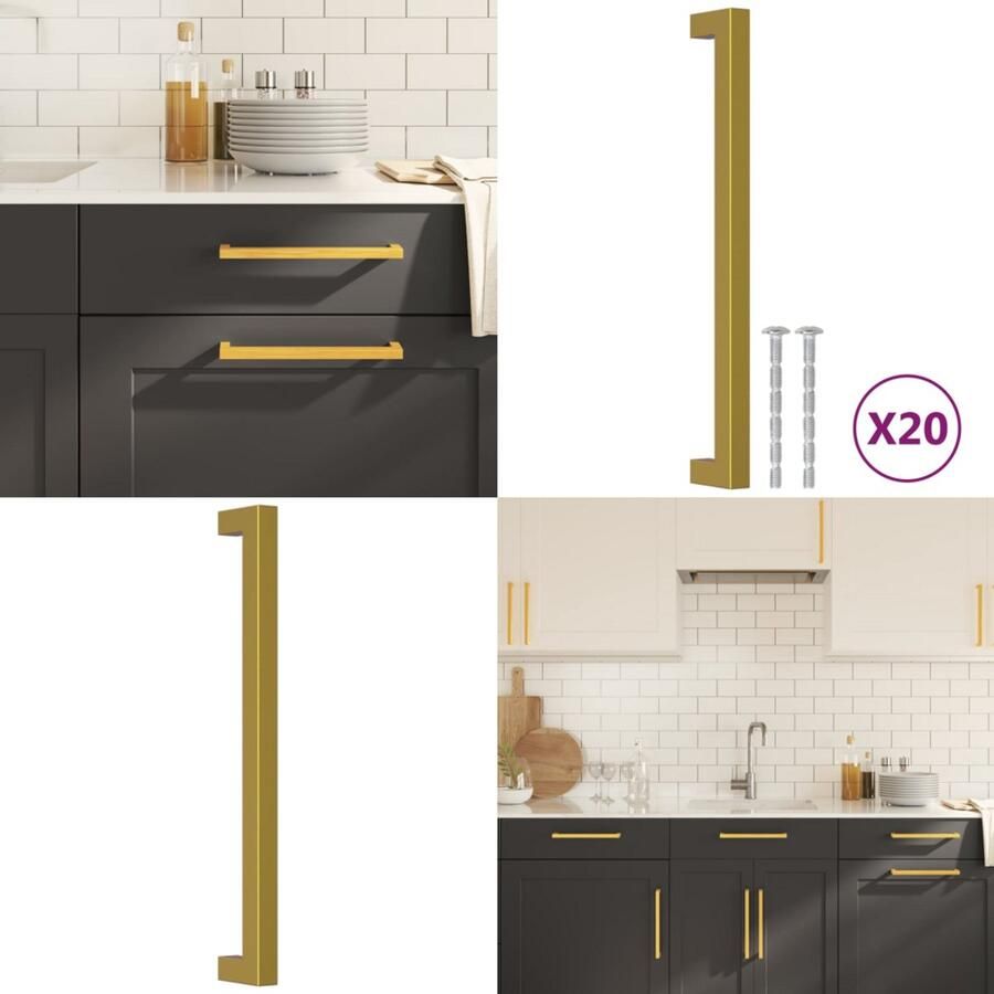 VidaXL Handvatten 20 st 224 mm roestvrij staal goudkleurig Handvat Handvatten Handgreep Voor Kast Handgreep