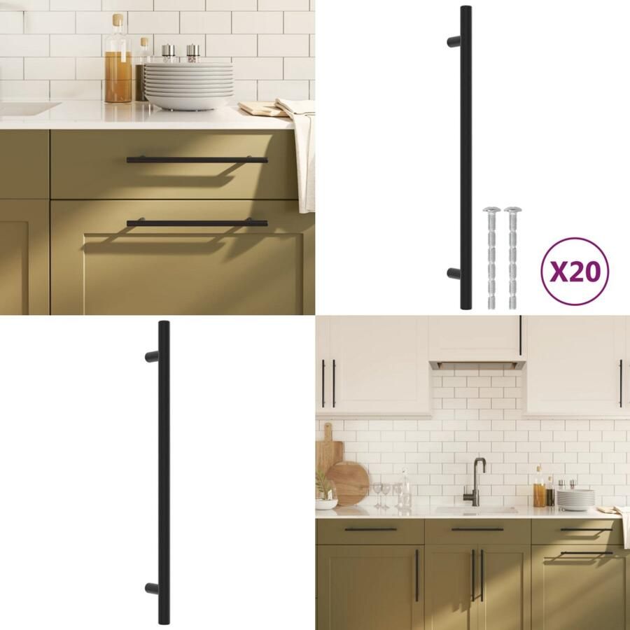 VidaXL Handvatten 20 st 224 mm roestvrij staal zwart Handvat Handvatten Handgreep Voor Kast Handgreep