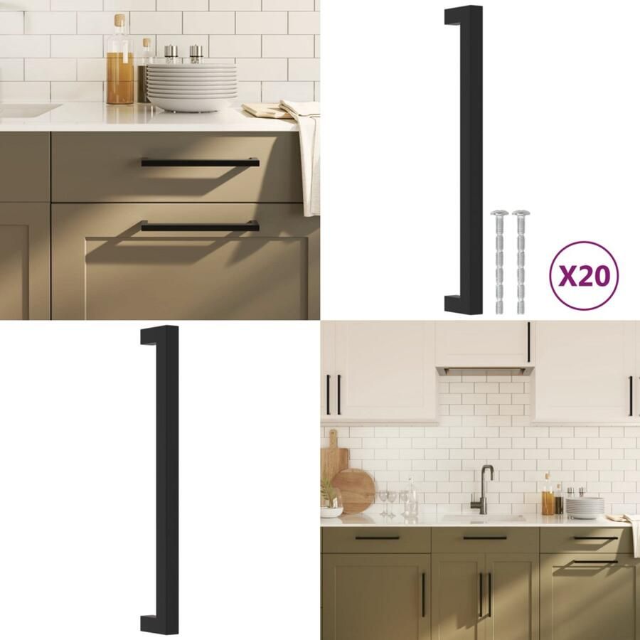 VidaXL Handvatten 20 st 224 mm roestvrij staal zwart Handvat Handvatten Handgreep Voor Kast Handgreep