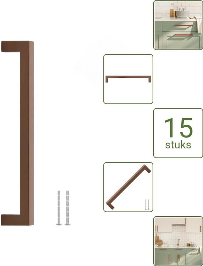 VidaXL Handvatten 224 mm RVS Bronskleurig Vierkante Meubelgrepen voor Kasten en Lades Voordeelverpakking 15 stuks