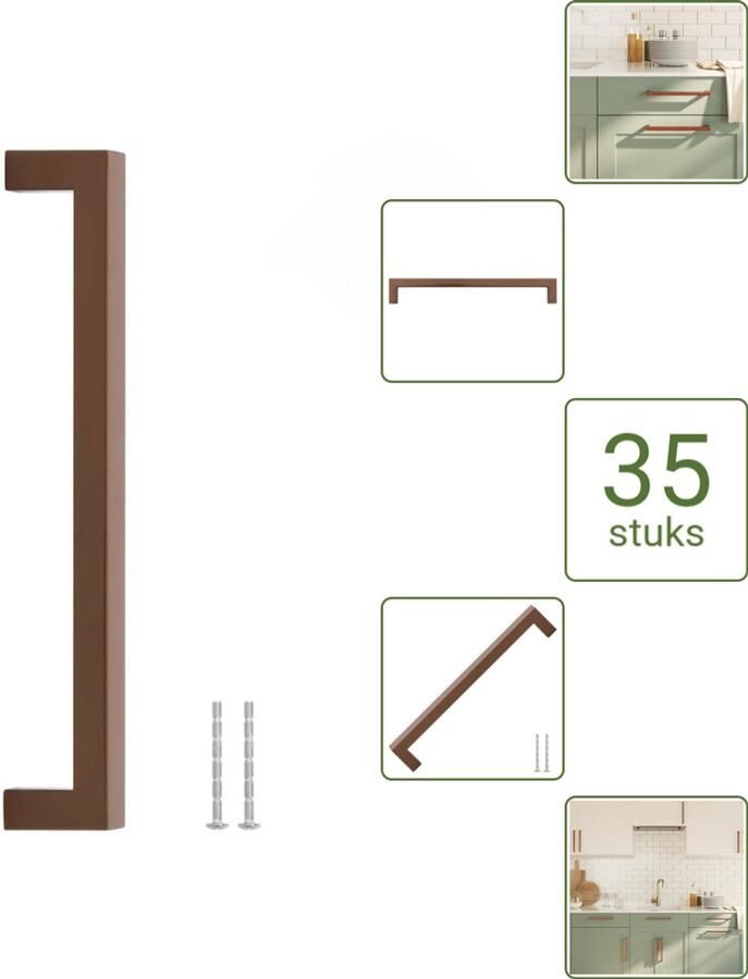 VidaXL Handvatten 224 mm RVS Bronskleurig Vierkante Meubelgrepen voor Kasten en Lades Voordeelverpakking 35 stuks