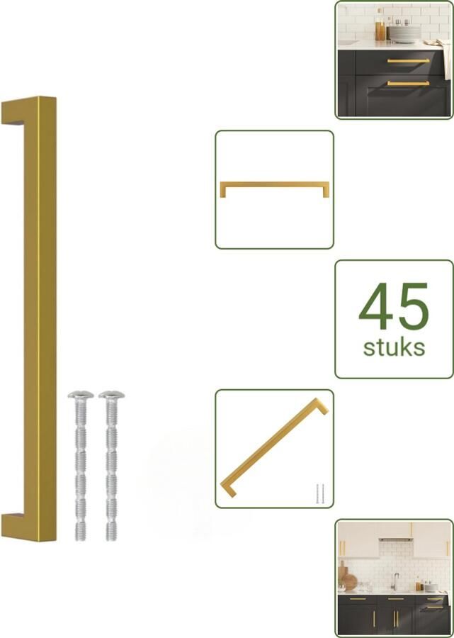 VidaXL Handvatten 224 mm RVS Goudkleurig Vierkante Meubelgrepen voor Kasten en Lades Voordeelverpakking 45 stuks