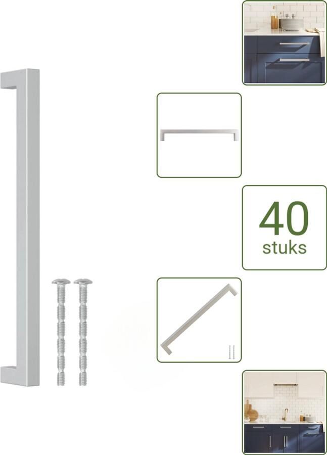 VidaXL Handvatten 224 mm RVS Zilverkleurig Vierkante Meubelgrepen voor Kasten en Lades Voordeelverpakking 40 stuks